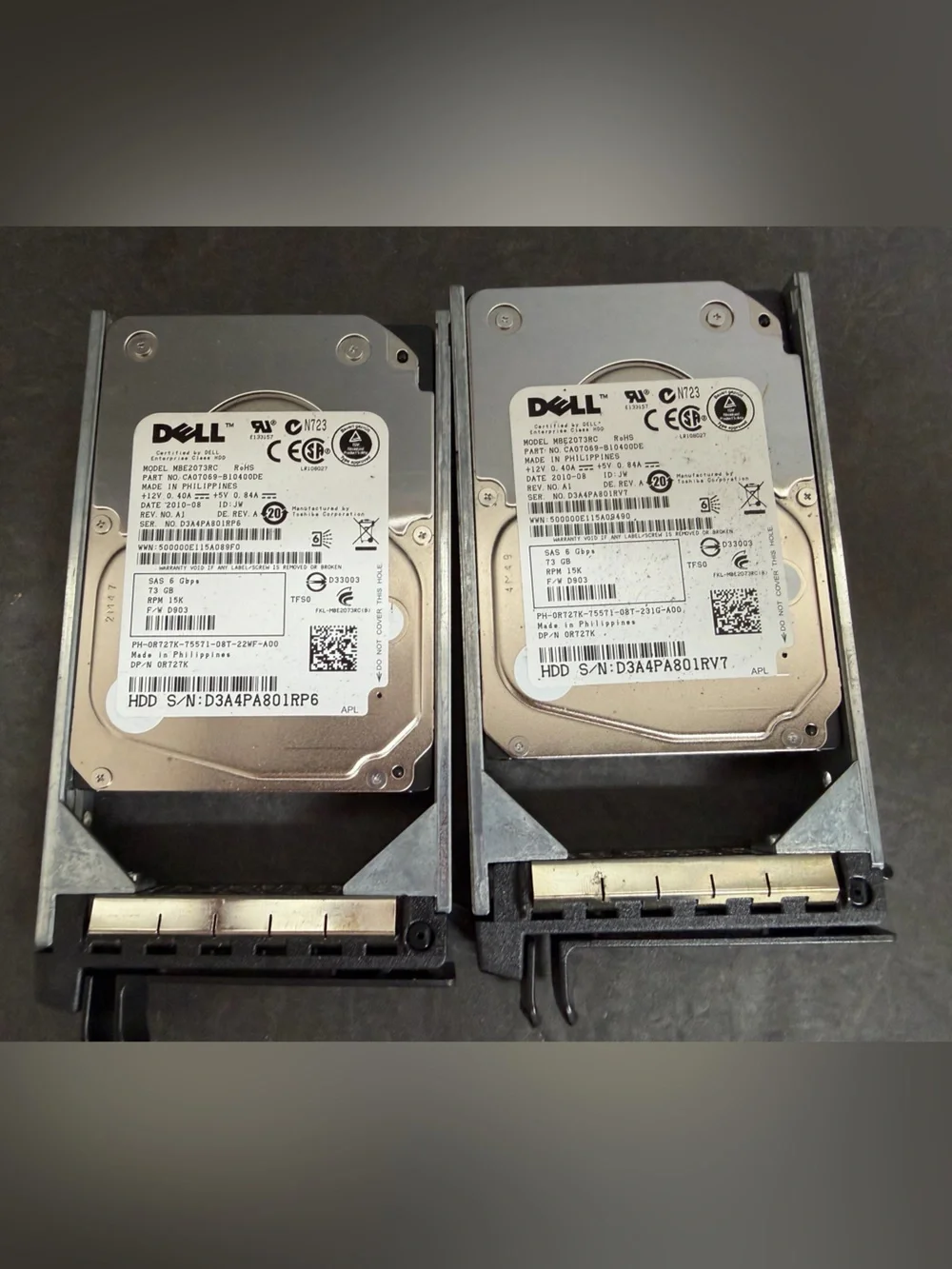 LOT of 2 Dell 73GB Hard Drives MBE2073RC SAS 15K RPM Firmware D701 HDD - TESTED